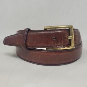 Torino Belt 38 Brown Leather Glazed Aniline Kipskin Shoulder Brass Buckle USA